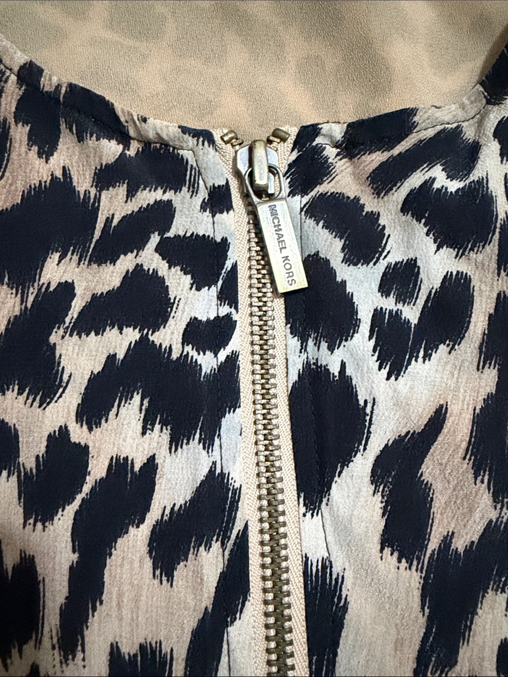 MICHAEL Michael Kors Leopard-Print Mini Silk Dress with Gold Zip Front XL - Picture 4 of 8